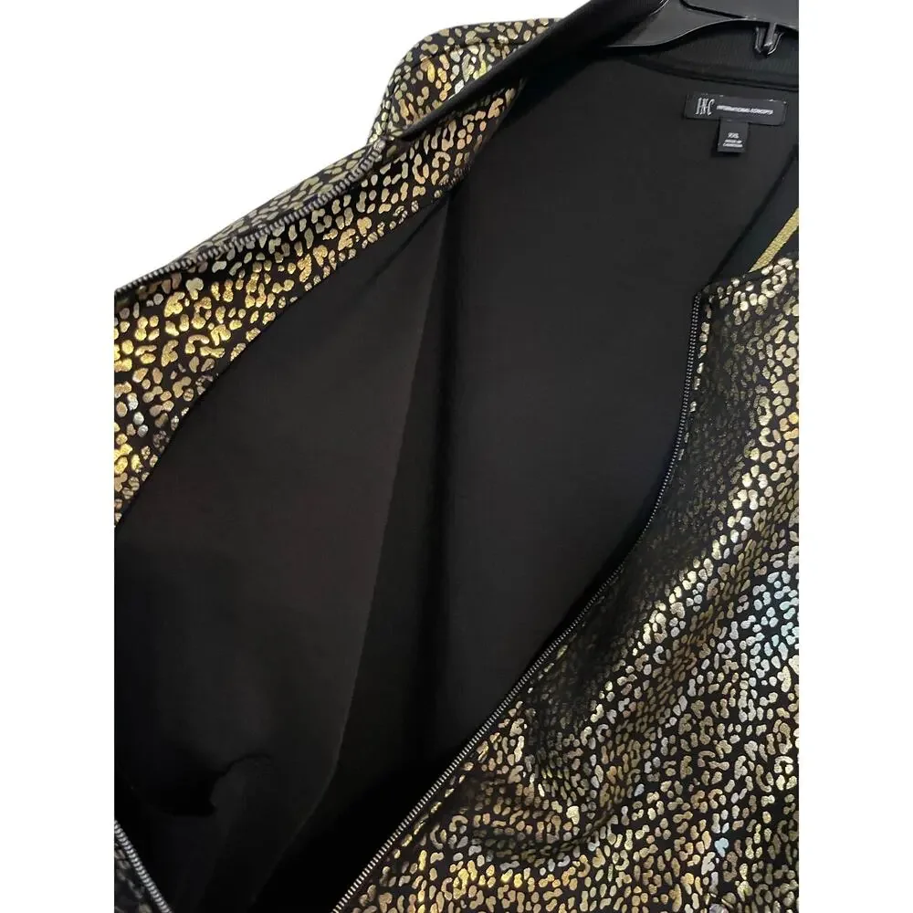 INC Black Gold Leopard Print Bomber Jacket XXL Mens Oversized Streetwear EUC